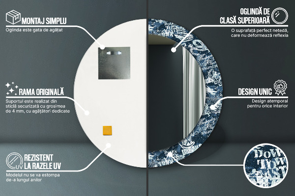 Round mirror frame with print Collage