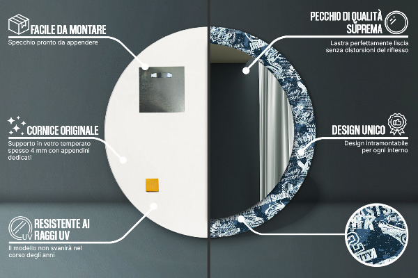 Round mirror frame with print Collage