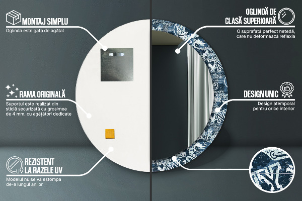 Round mirror frame with print Collage