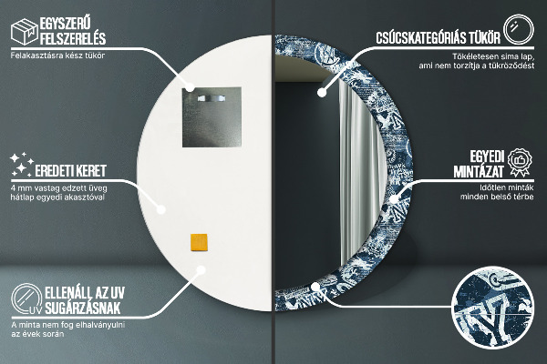 Round mirror frame with print Collage