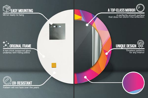 Round mirror frame with print Geometric composition