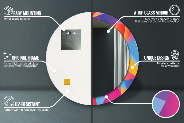 Round mirror frame with print Geometric composition