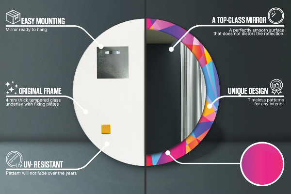 Round mirror frame with print Geometric composition