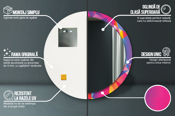 Round mirror frame with print Geometric composition