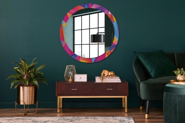 Round mirror frame with print Geometric composition