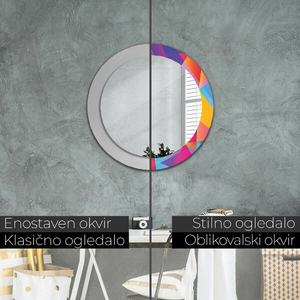 Round mirror frame with print Geometric composition