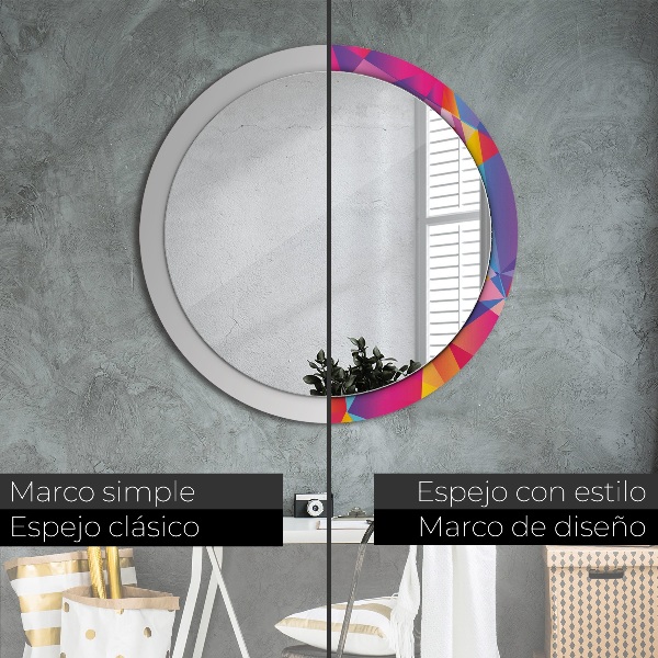 Round mirror frame with print Geometric composition