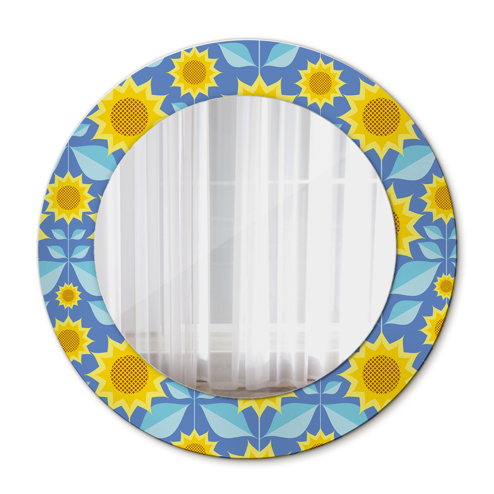 Round printed mirror Geometric sunflowers