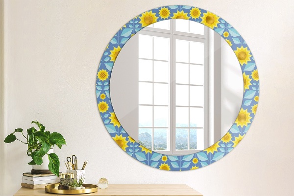 Round printed mirror Geometric sunflowers