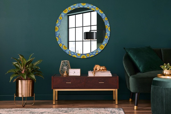 Round printed mirror Geometric sunflowers
