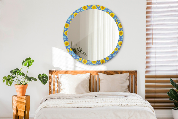 Round printed mirror Geometric sunflowers