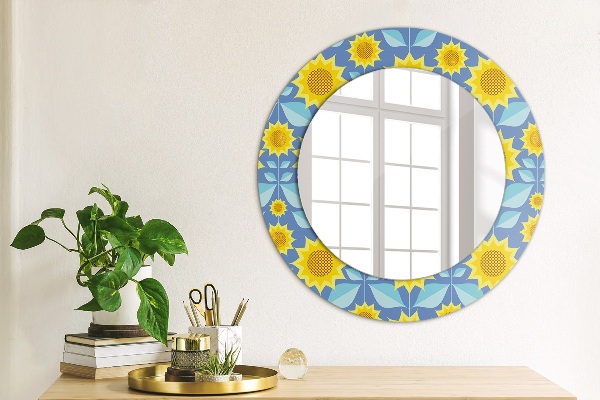 Round printed mirror Geometric sunflowers