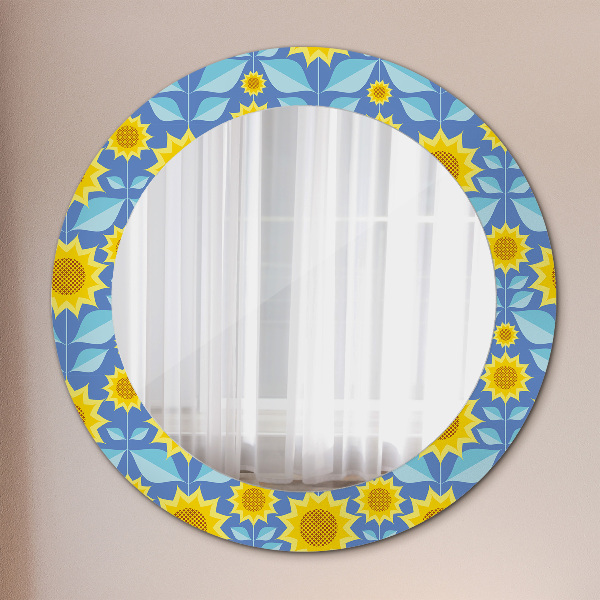 Round printed mirror Geometric sunflowers