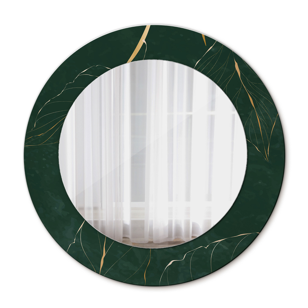 Round printed mirror Delicate golden leaves