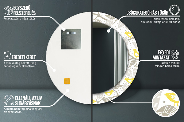 Round wall mirror decor Yellow birds on branches