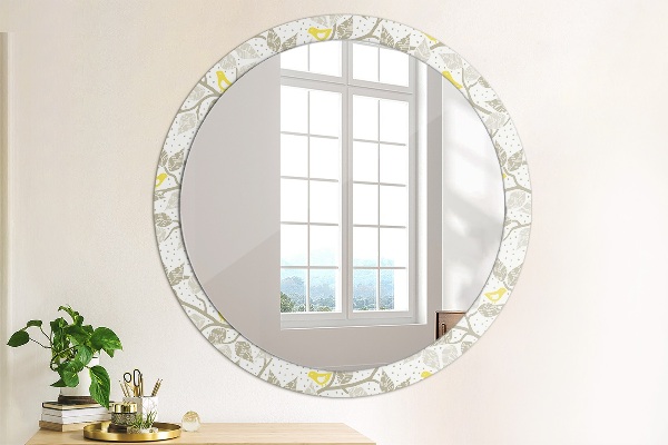 Round wall mirror decor Yellow birds on branches