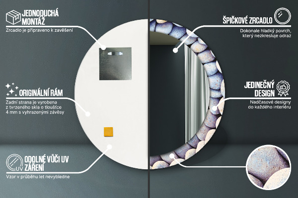 Round mirror frame with print Sea stones wheel