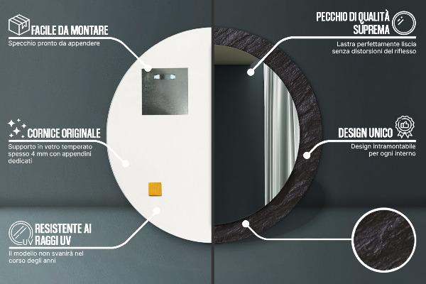 Round mirror frame with print Black stone