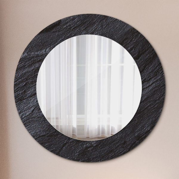 Round mirror frame with print Black stone