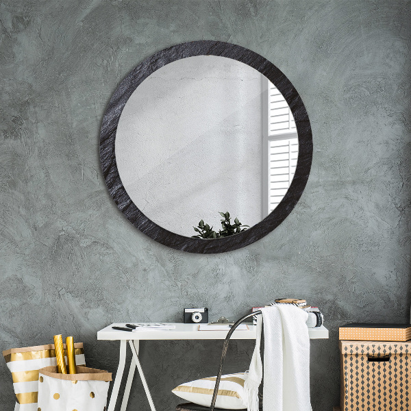 Round mirror frame with print Black stone