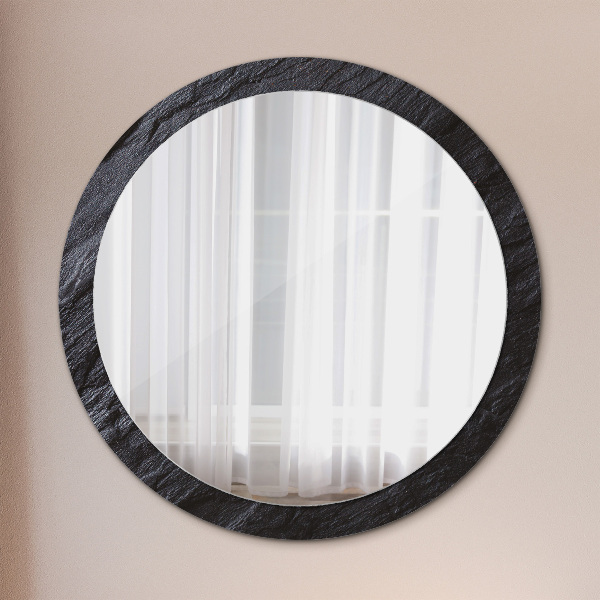 Round mirror frame with print Black stone