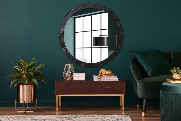 Round mirror frame with print Black stone