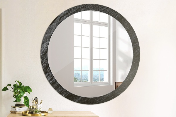 Round mirror frame with print Black stone