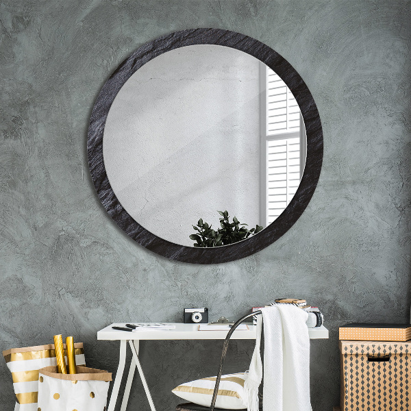 Round mirror frame with print Black stone