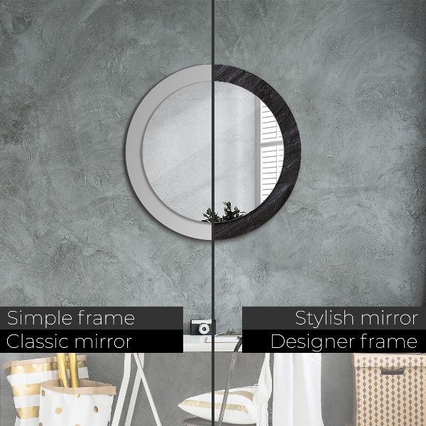 Round mirror frame with print Black stone