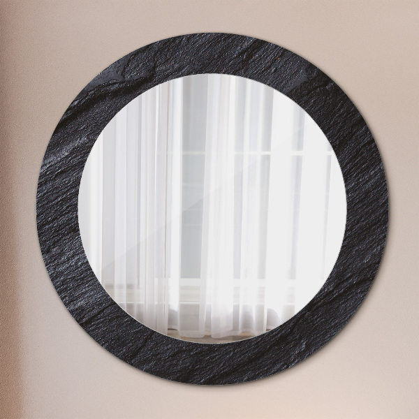 Round mirror frame with print Black stone