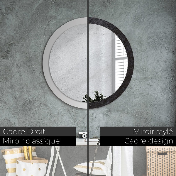 Round mirror frame with print Black stone