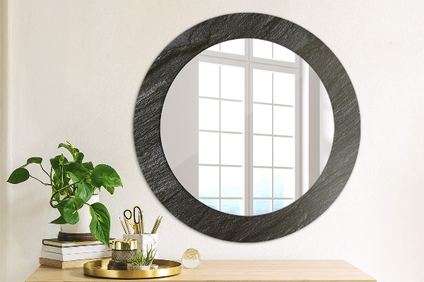 Round mirror frame with print Black stone