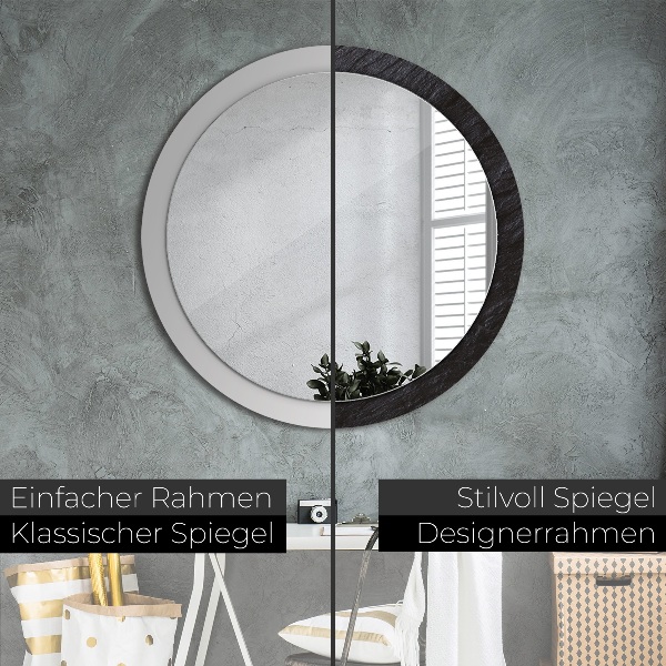 Round mirror frame with print Black stone