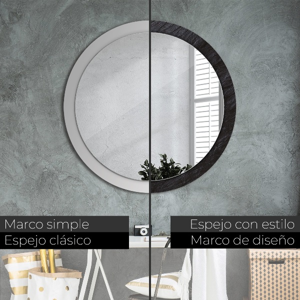 Round mirror frame with print Black stone