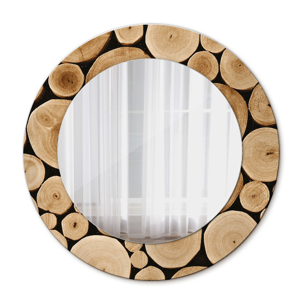 Round wall mirror decor Wood logs