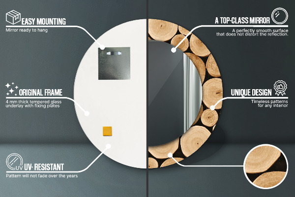 Round wall mirror decor Wood logs