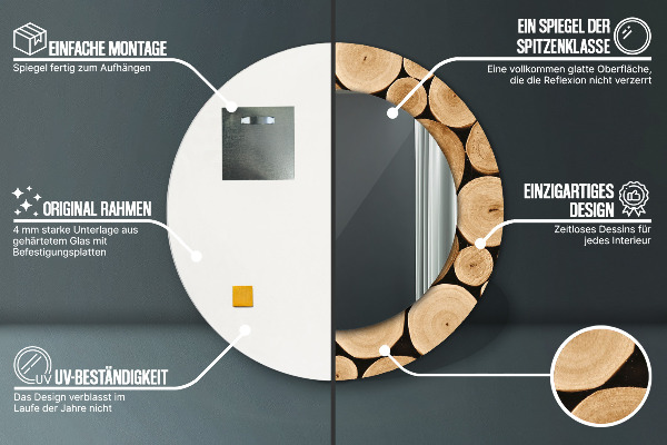 Round wall mirror decor Wood logs