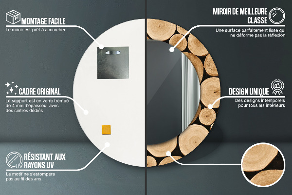 Round wall mirror decor Wood logs