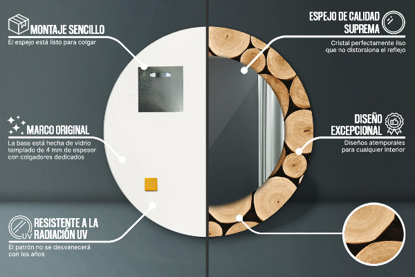 Round wall mirror decor Wood logs