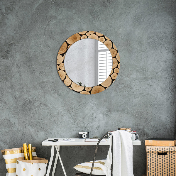 Round wall mirror decor Wood logs