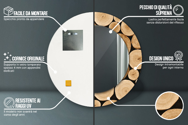 Round wall mirror decor Wood logs