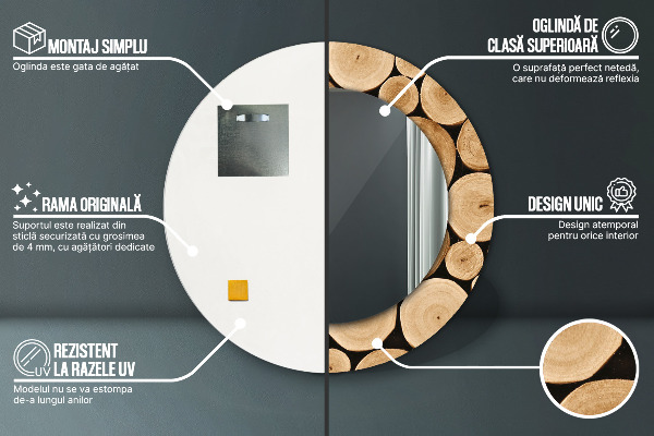 Round wall mirror decor Wood logs