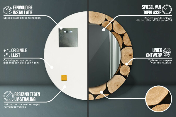 Round wall mirror decor Wood logs