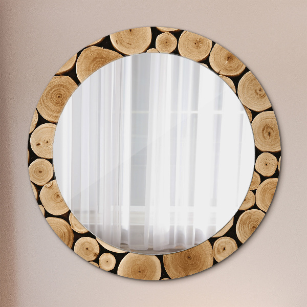 Round wall mirror decor Wood logs