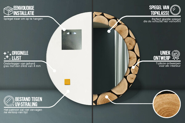 Round wall mirror decor Wood logs