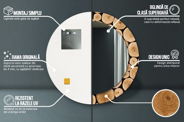 Round wall mirror decor Wood logs