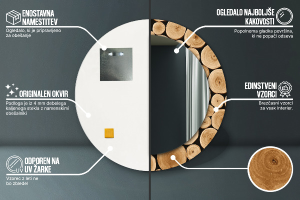 Round wall mirror decor Wood logs