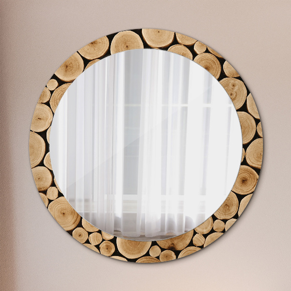 Round wall mirror decor Wood logs