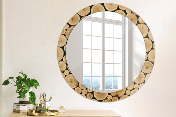 Round wall mirror decor Wood logs