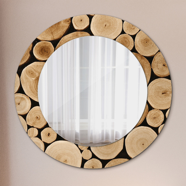 Round wall mirror decor Wood logs